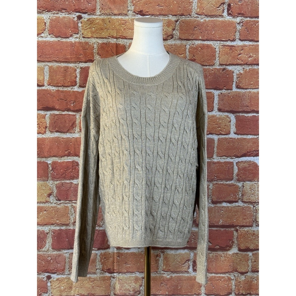 DKNY Jeans Women's‎ Lightweight Cable-Knit Sweater - Beige/Silver Size XL NWT